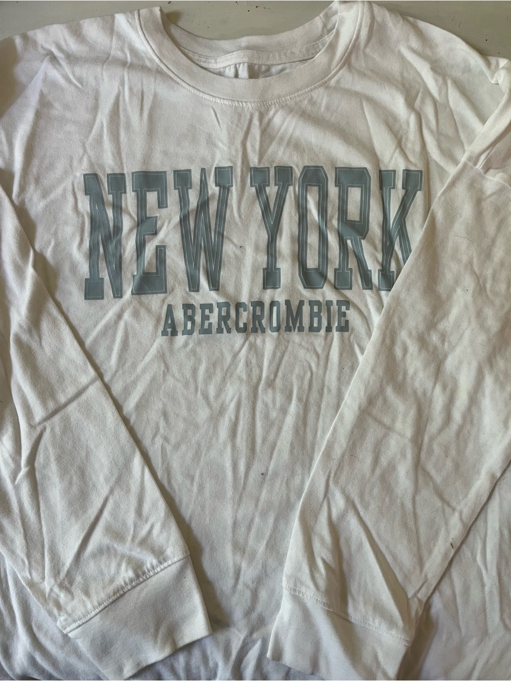 abercrombie kids White Long Sleeve Tee with Light Blue 'New York' Print